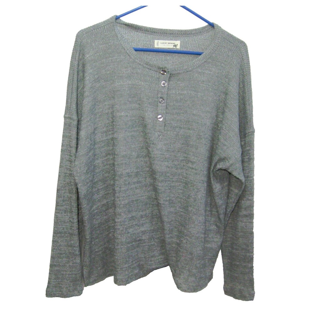 LUCKY BRAND Women's (Size Large) Gray Long Sleeve Henley Sweater Shirt Top